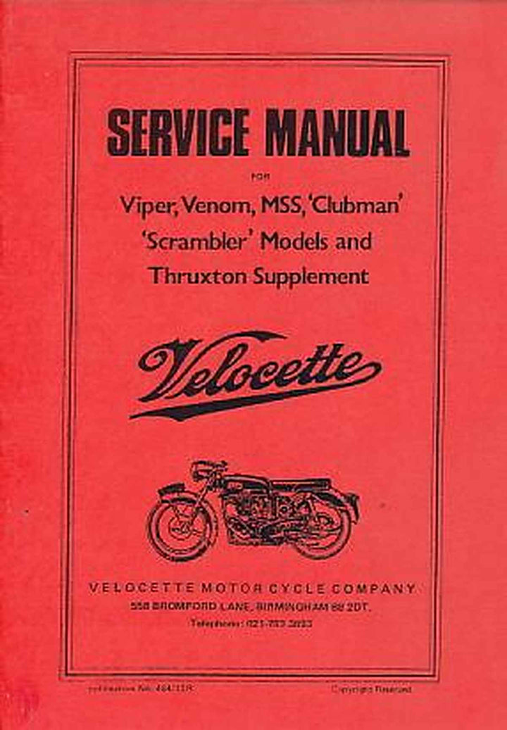 Velocette Viper, Venom, MSS, Clubman, Scramblerf, Thruxton, Service Manual, Buchcover