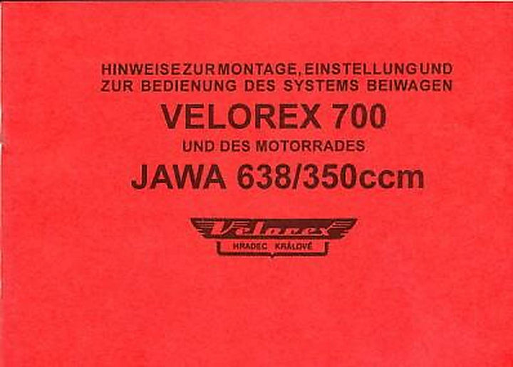 Velorex Beiwagen Typ 700 für Jawa 638 (350ccm), Anbau- und Betriebsanleitung, Buchcover