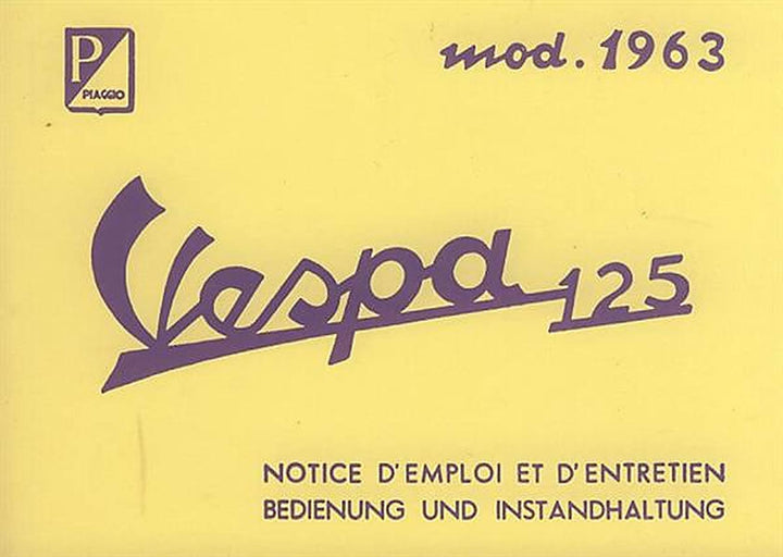 Vespa 125 ccm, 125 GT, Modelle 1963, Betriebsanleitung, Buchcover