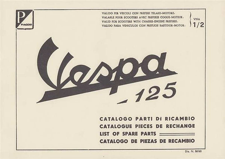 Piaggio Vespa 125 VNA 1/2 (1958/59), List of spare parts, Buchcover