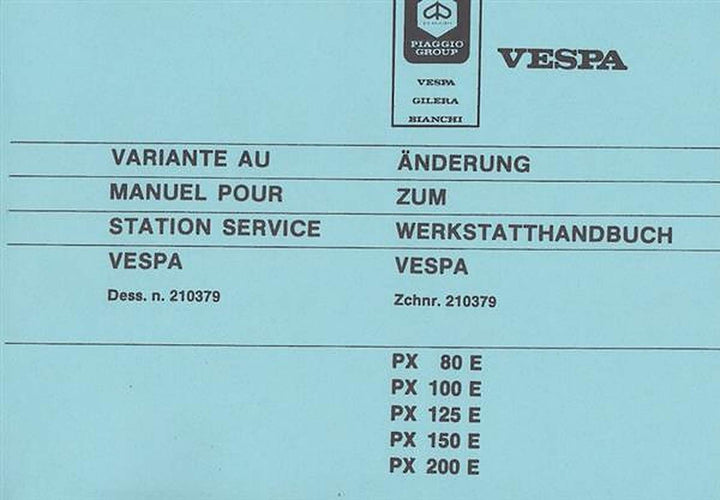 Piaggio Vespa PX Modelle, Änderung zum Werkstatthandbuch, Buchcover