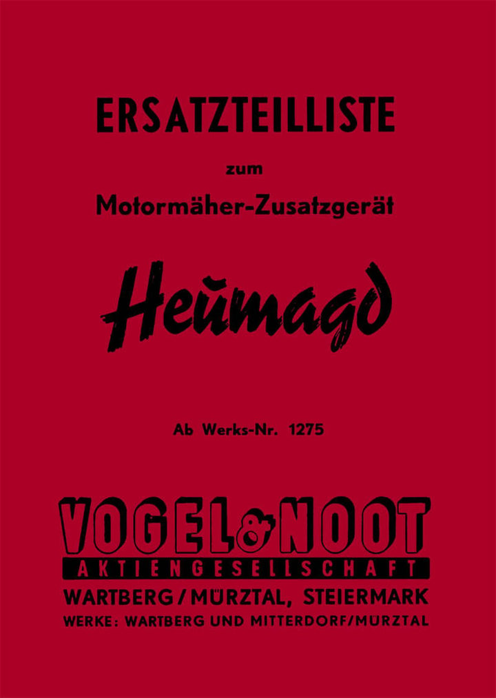 Vogel & Noot Heumagd (Motormäher-Zusatzgerät) Heuwender, Ersatzteilliste, Buchcover