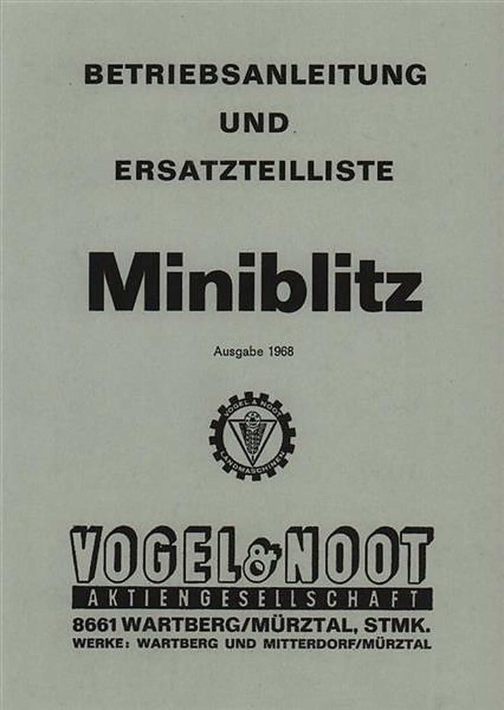 Vogel & Noot Miniblitz, Betriebsanleitung und Ersatzteilkatalog, Buchcover