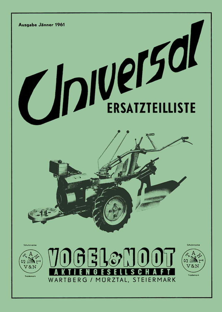 Vogel & Noot Univeral, Balkenmäher, Bodenfräe, Motorhackegge, Wiege, Pflug, Ersatzteilkatalog, Buchcover