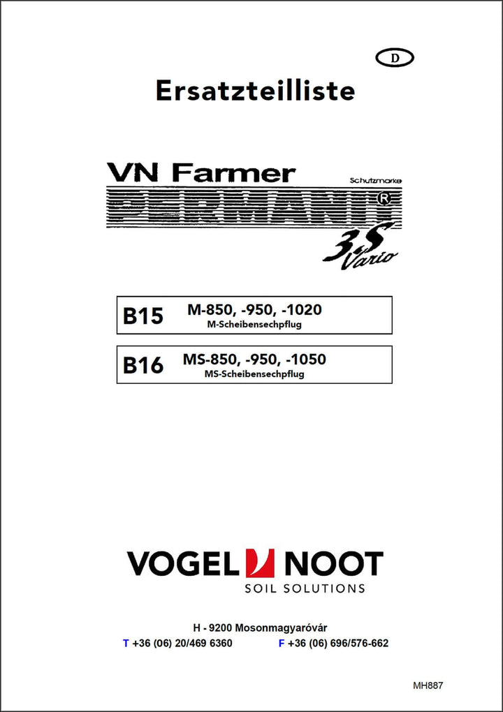 Vogel & Noot Farmer Permanit 3S B15/B16 Ersatzteilliste