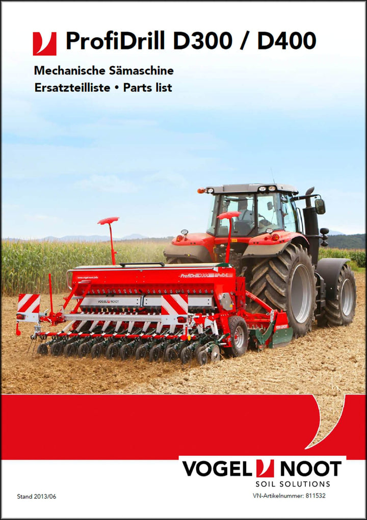 Vogel & Noot ProfiDrill D300/D400 Mechanische Sämaschine Ersatzteilliste