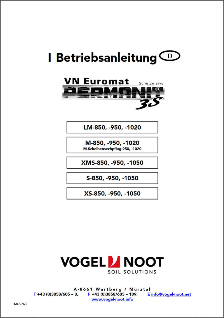 Vogel & Noot TerraCult Mulchgrubber 300/400/500/600 Hydro Betriebsanleitung