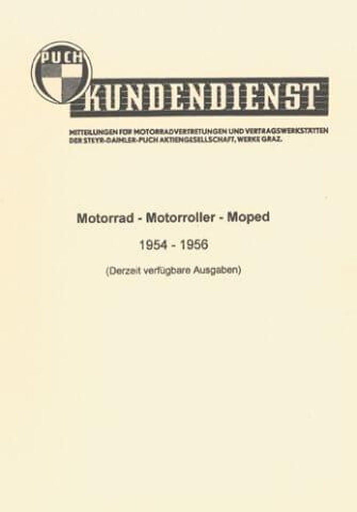 Puch Kundendienstmitteilungen für Vertragswerkstätten 1951 - 1956, Titelseite