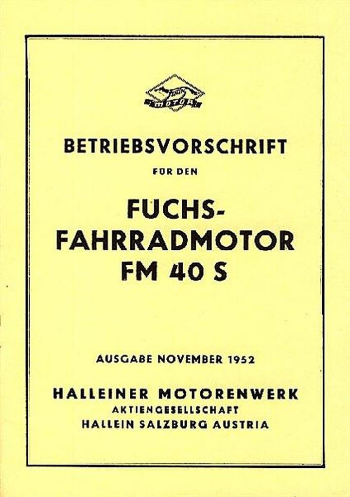 Fuchs Fahrradhilfsmotor FM 40 S, Betriebsanleitung, Titelseite