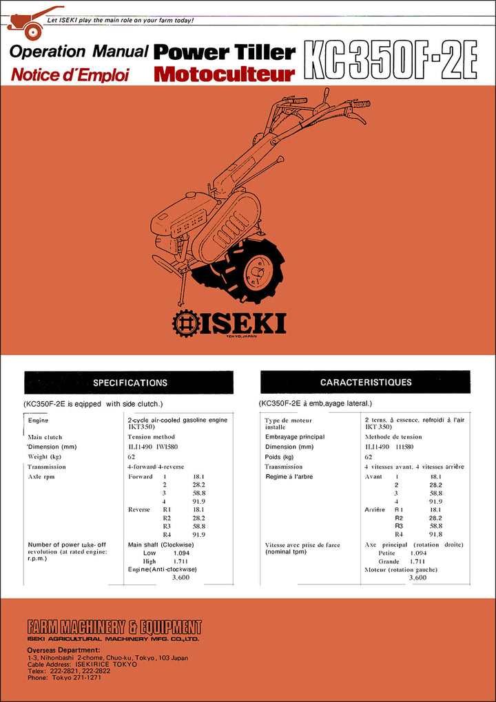 Iseki Tiller KC350F-2E Operators Manual