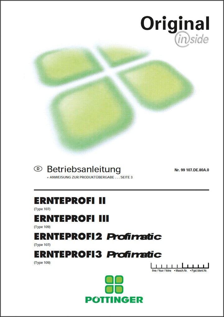 Pöttinger ERNTEPROFI 2 und 3 Modelle Betriebsanleitung