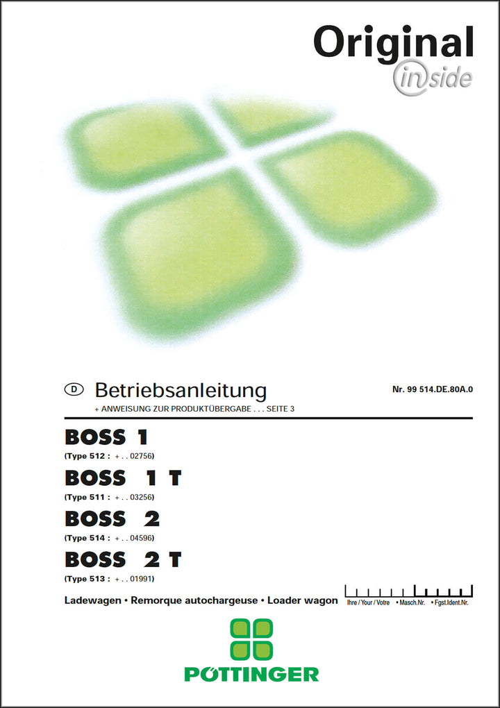 Pöttinger BOSS 1 und 2 Modelle Betriebsanleitung
