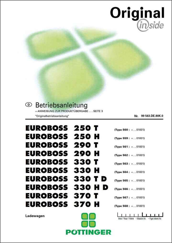 Pöttinger EUROBOSS 250 290 330 370 Modelle Betriebsanleitung