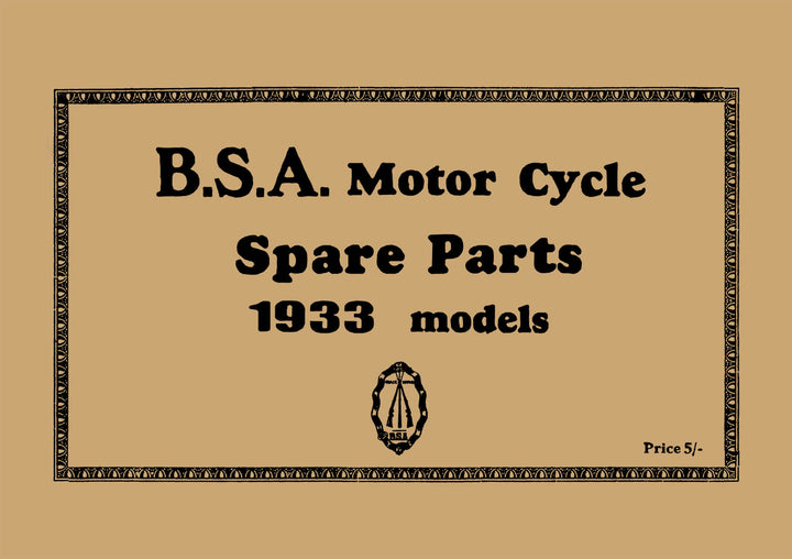 BSA Motor Cycle Spare Parts & Replacement Parts 1933