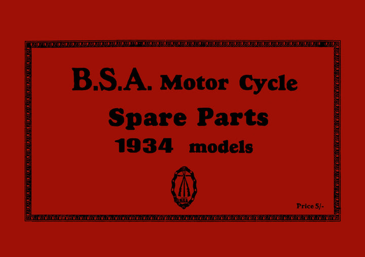 BSA Motor Cycle Spare Parts & Replacement Parts 1934