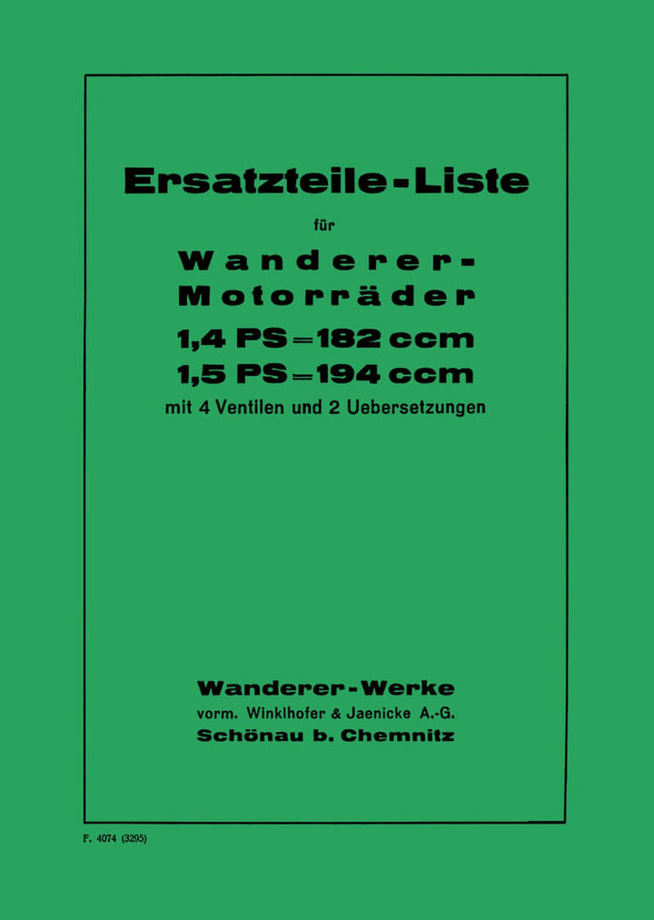 Wanderer 1,4 und 1,5 PS 182 und 194 ccm Ersatzteilkatalog, Buchcover
