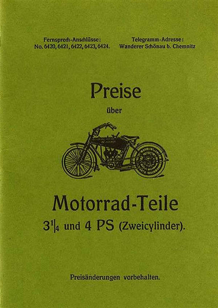 Wanderer 3,25 PS und 4 PS Motorräder Ersatzteilkatalog, Buchcover