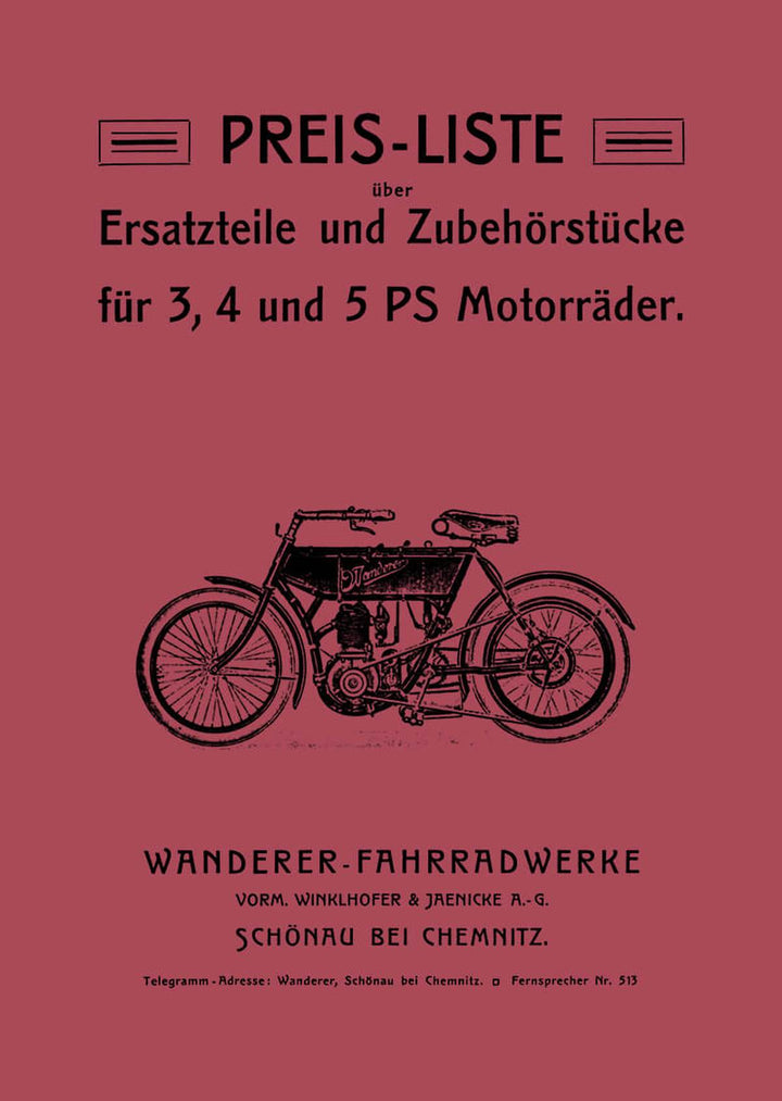 Wanderer 3-, 4- und 5 PS Motorräder Ersatzteilkatalog, Buchcover