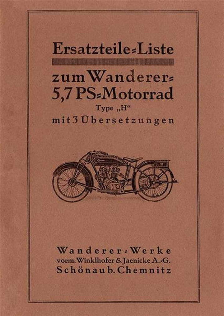Wanderer 5,7 PS Motorrad Ersatzteilkatalog, Buchcover