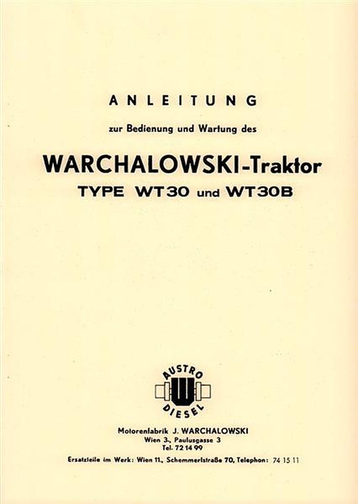 Warchalowski WT30, WT30B Betriebsanleitung und Ersatzteilkatalog, Buchcover