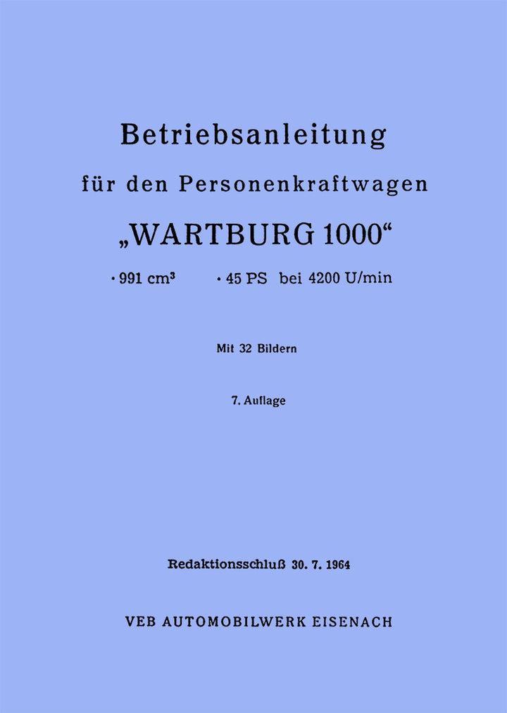 Wartburg 1000 Betriebsanleitung, Buchcover