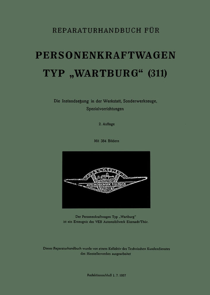 Wartburg Typ 311-0 Standard und Sport, Reparaturanleitung, Buchcover
