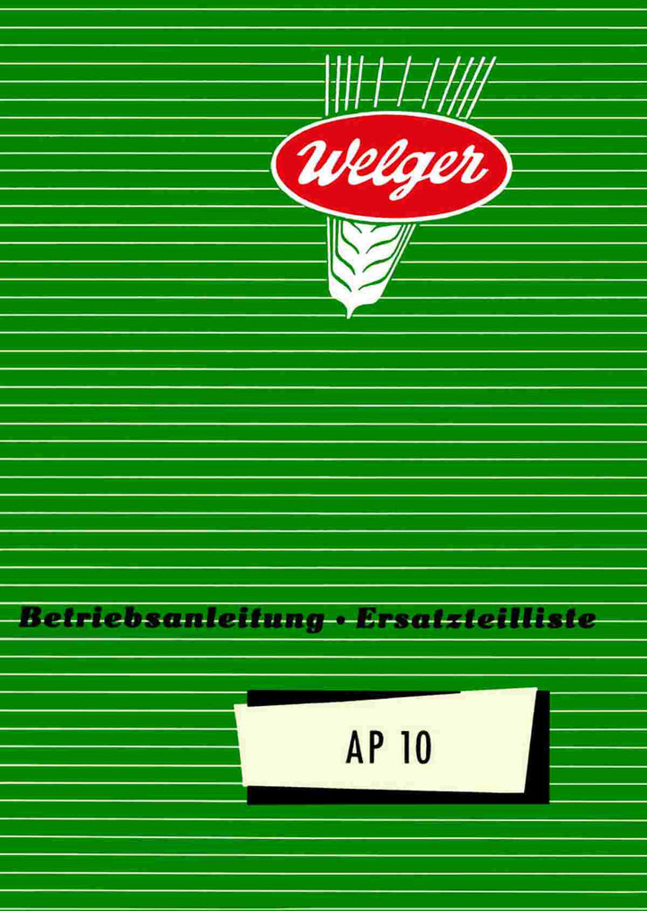 Welger AP10 Betriebsanleitung und Ersatzteilkatalog, Buchcover
