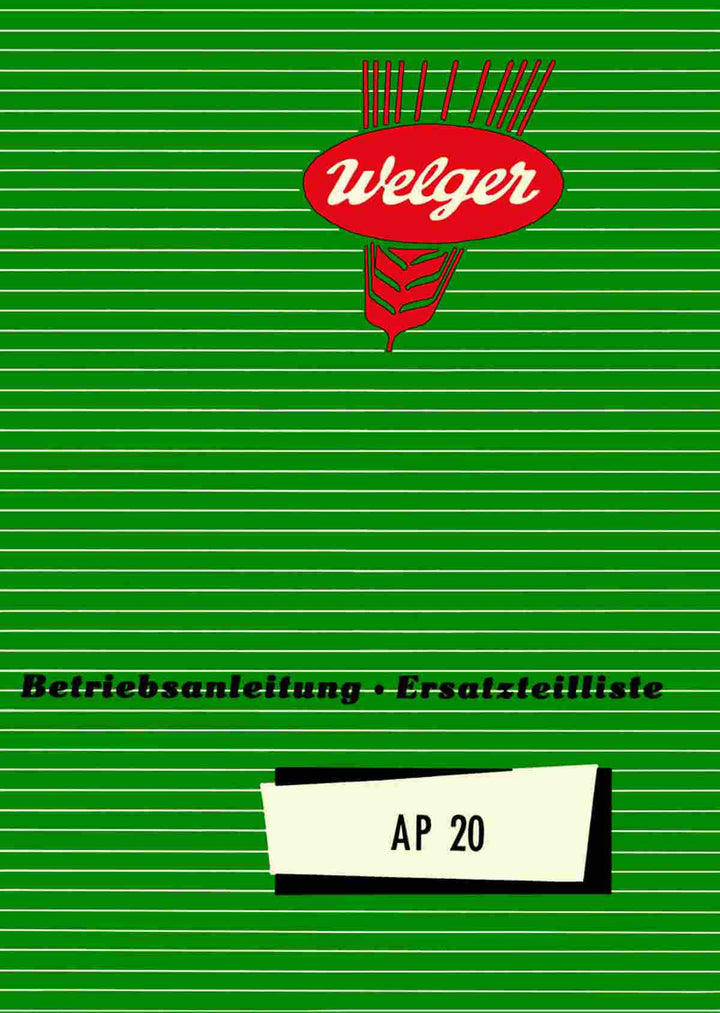 Welger AP20 Betriebsanleitung und Ersatzteilkatalog, Buchcover