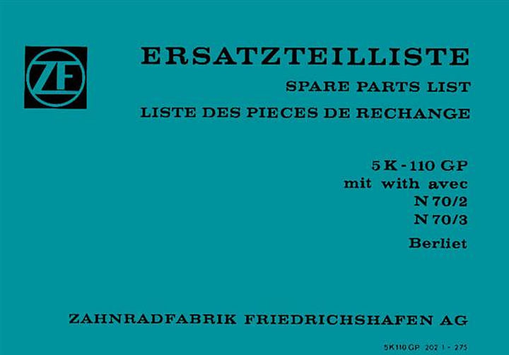ZF 5K-110GP, N 70/2, N 70/3, Allklauen-Getriebe für Berliet, Ersatzteilliste, Buchcover