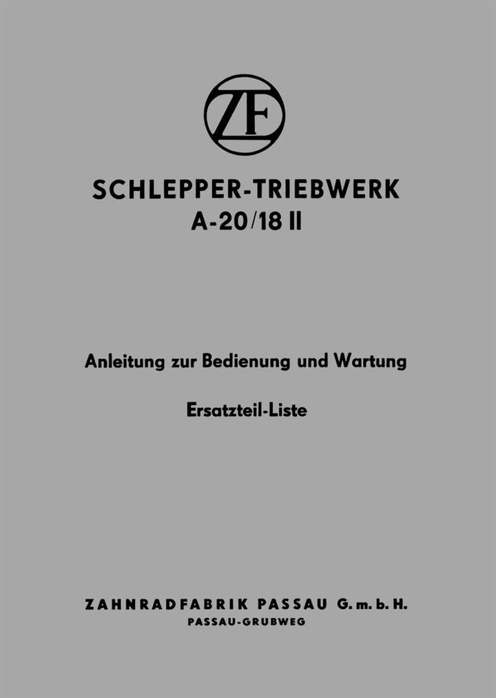 ZF A-20/18 II Betriebsanleitung Ersatzteilkatalog, Buchcover