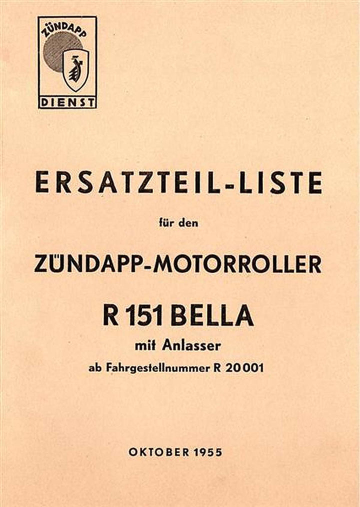 Zündapp Bella R151 Ersatzteilkatalog, Buchcover