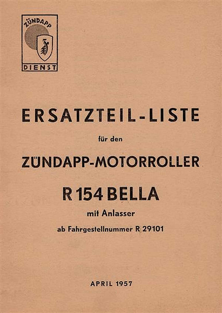 Zündapp Bella R154 Ersatzteilkatalog, Buchcover