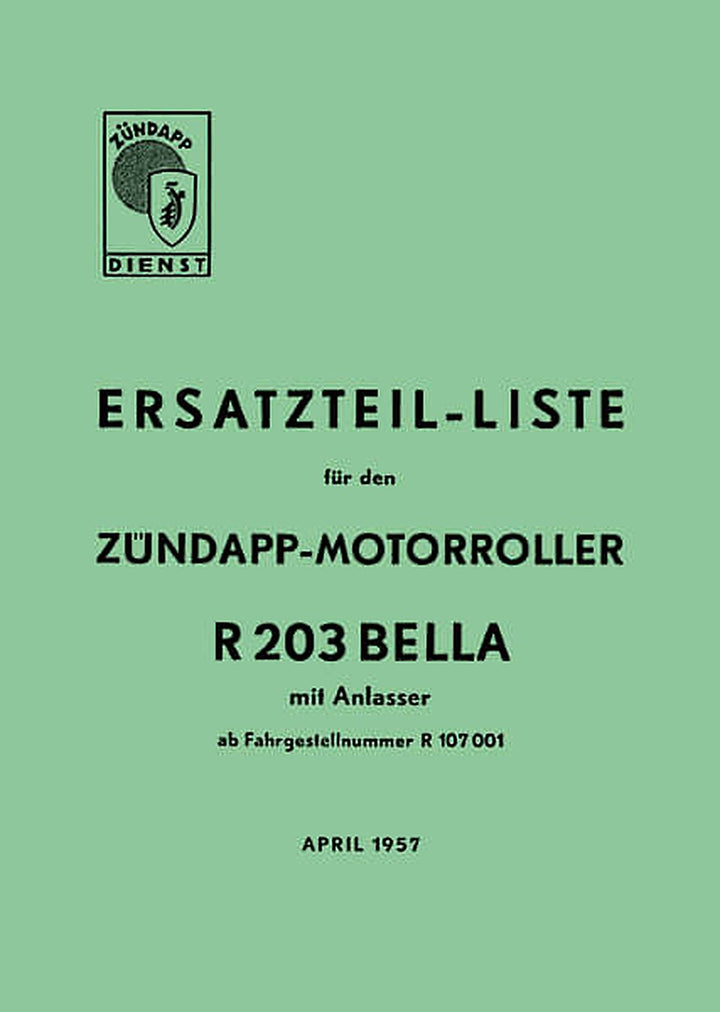 Zündapp Bella R203 Ersatzteilkatalog, Buchcover