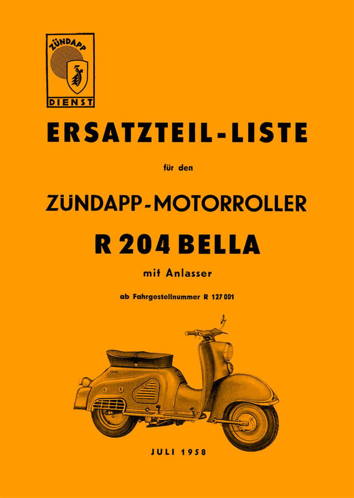 Zündapp Bella R204 Ersatzteilkatalog, Buchcover