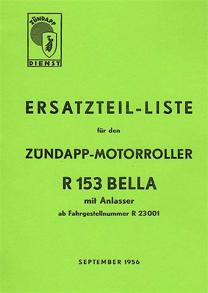 Zündapp Bella R153 Ersatzteilkatalog, Buchcover