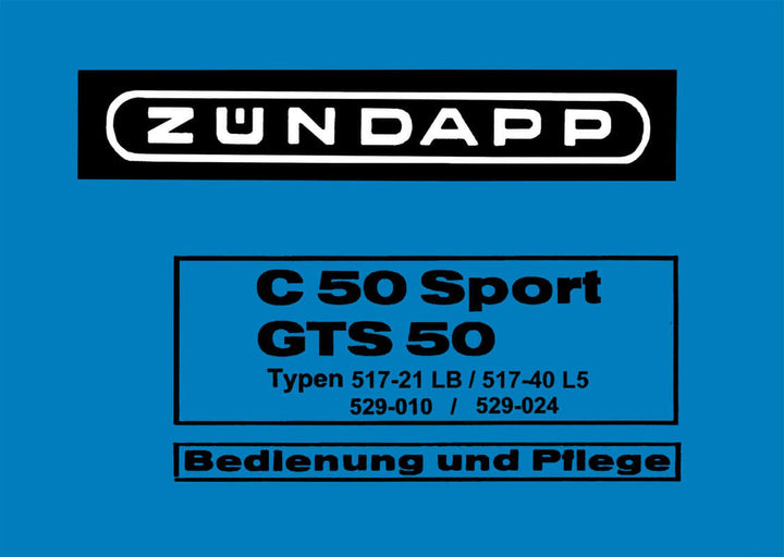 Zündapp C50 Sport und GTS50 Betriebsanleitung, Buchcover