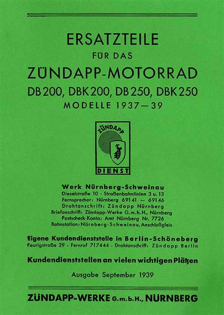 Zündapp DB200 DB250 DBK200 DBK250 Ersatzteilkatalog, Buchcover