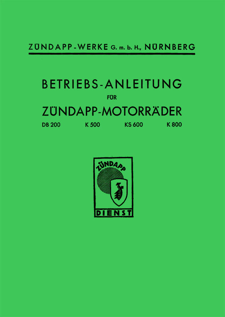 Zündapp DB200 K500 KS600 K800 Betriebsanleitung, Buchcover