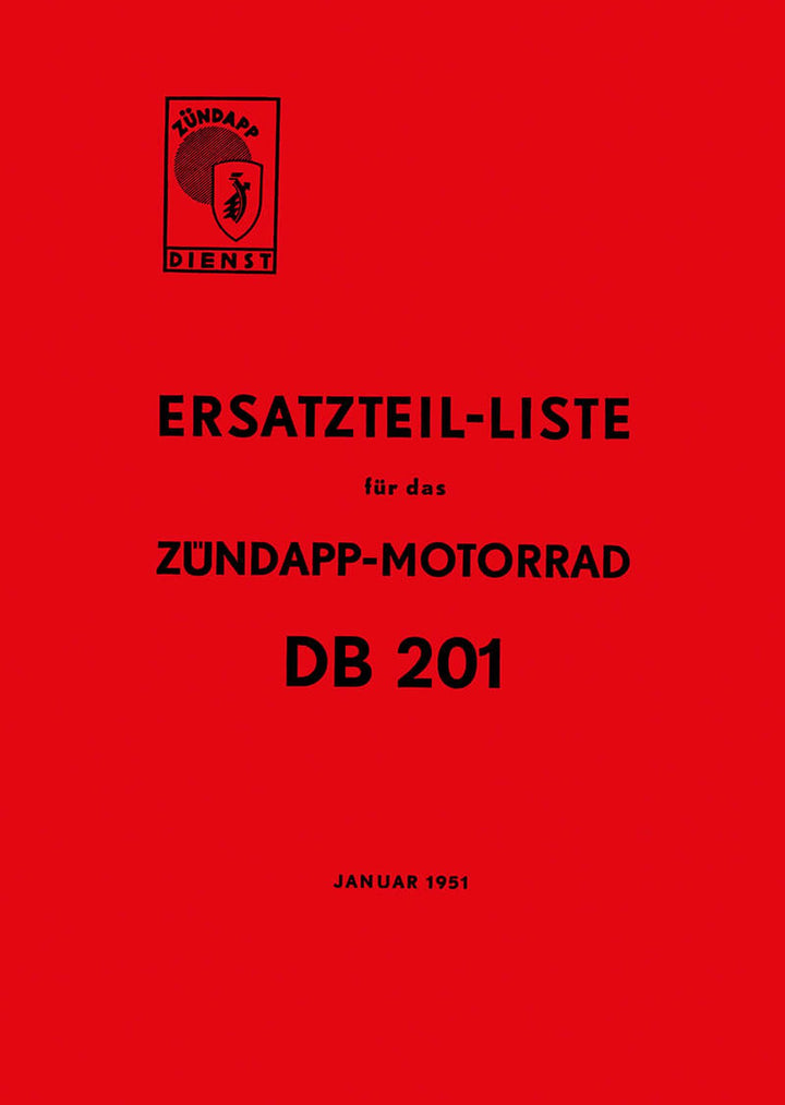Zündapp DB201 Ersatzteilkatalog, Buchcover