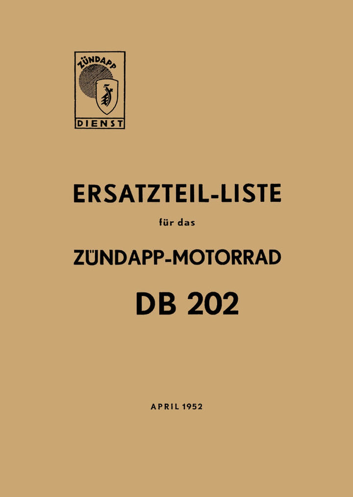 Zündapp DB202 Ersatzteilkatalog, Buchcover