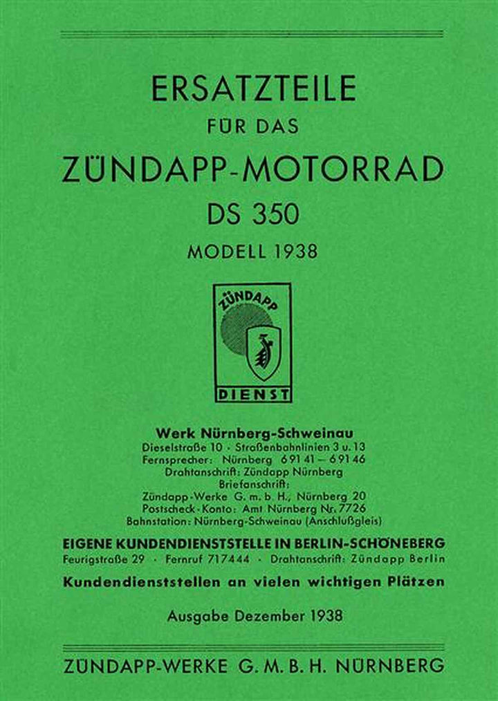 Zündapp DS350 Ersatzteilkatalog, Buchcover