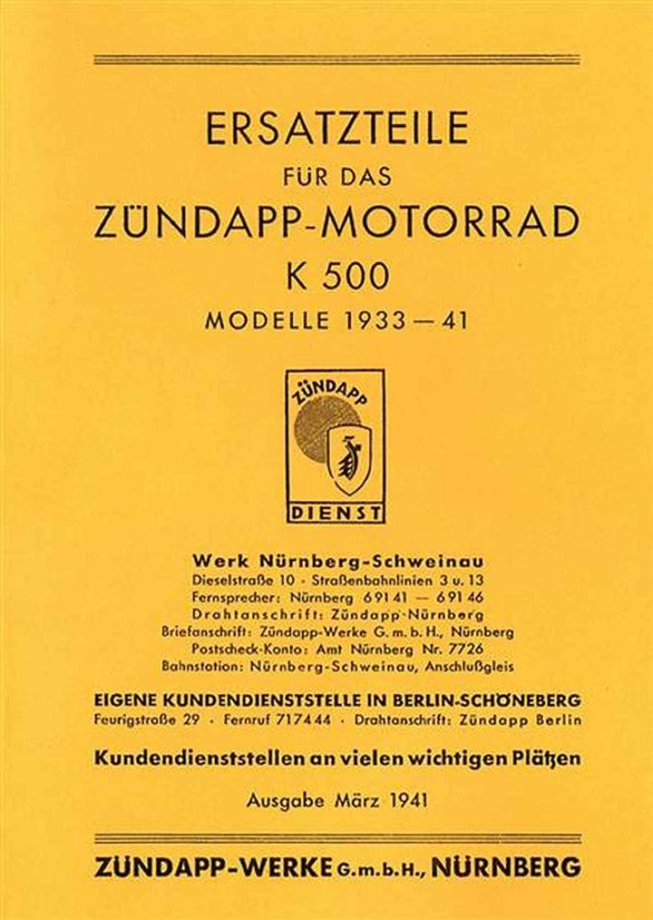 Zündapp K500 Ersatzteilkatalog, Buchcover