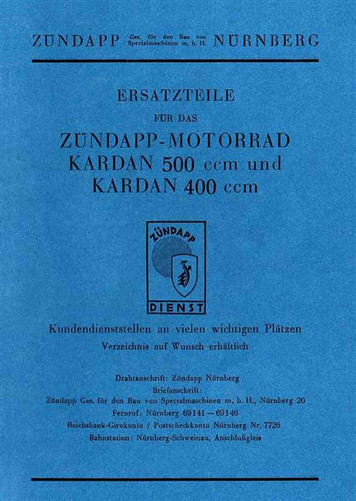 Zündapp K400 und K500 Ersatzteilkatalog, Buchcover