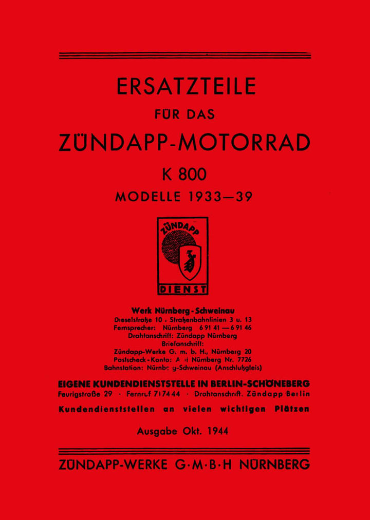 Zündapp K800 Ersatzteilkatalog, Buchcover