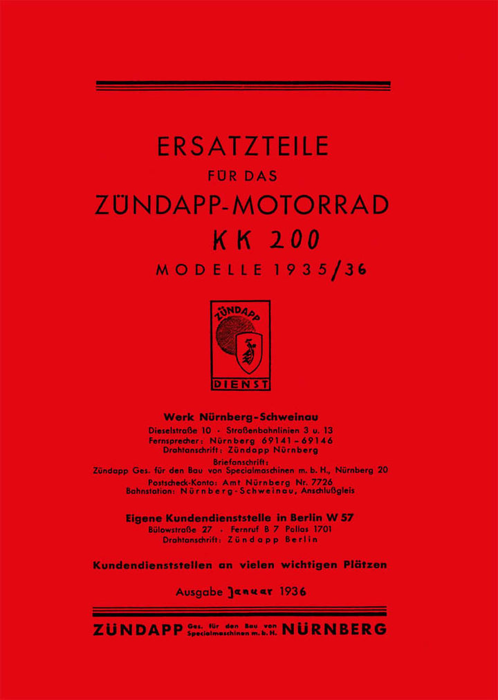 Zündapp KK200 Ersatzteilkatalog, Buchcover