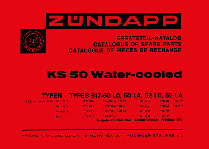 Zündapp KS 50: 517-50 LO, 50 LA, 52 LO, 52 LA Ersatzteilkatalog, Buchcover