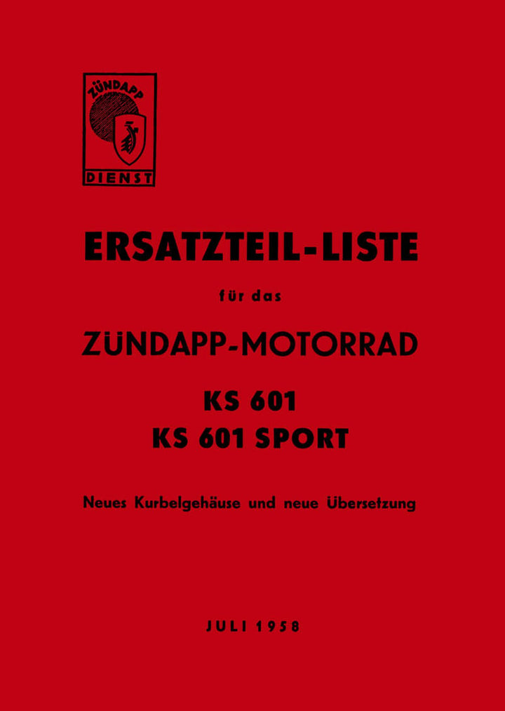 Zündapp KS601 und KS601 Sport Ersatzteilkatalog, Buchcover