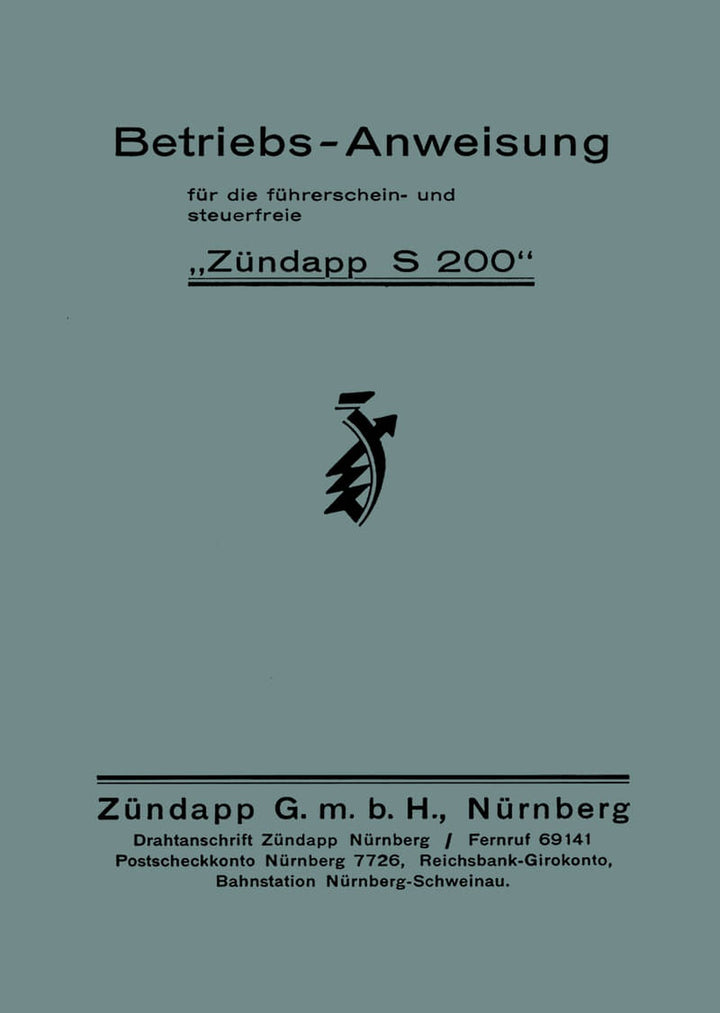 Zündapp S200 Betriebsanleitung, Buchcover